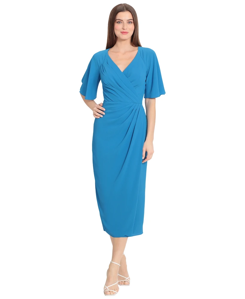 Maggy London Women's Draped Elbow-Sleeve Midi Dress