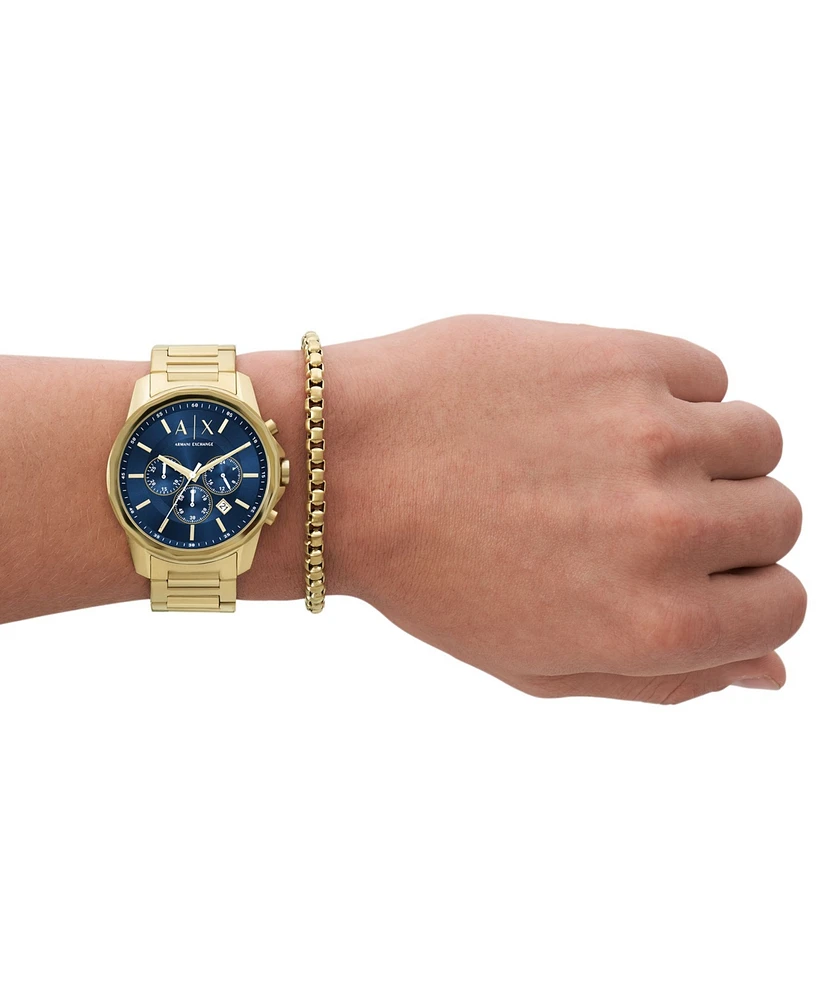 A|X Armani Exchange Men's Chronograph Gold-Tone Stainless Steel Watch 44mm Set, 2 Pieces