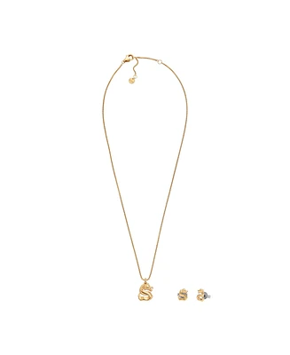 Skagen Women's Lny Gift Set Gold-Tone Stainless Steel Earrings and Necklace