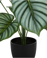 Monarch Specialties 24" Indoor Artificial Calathea Plant with Decorative Black Pot