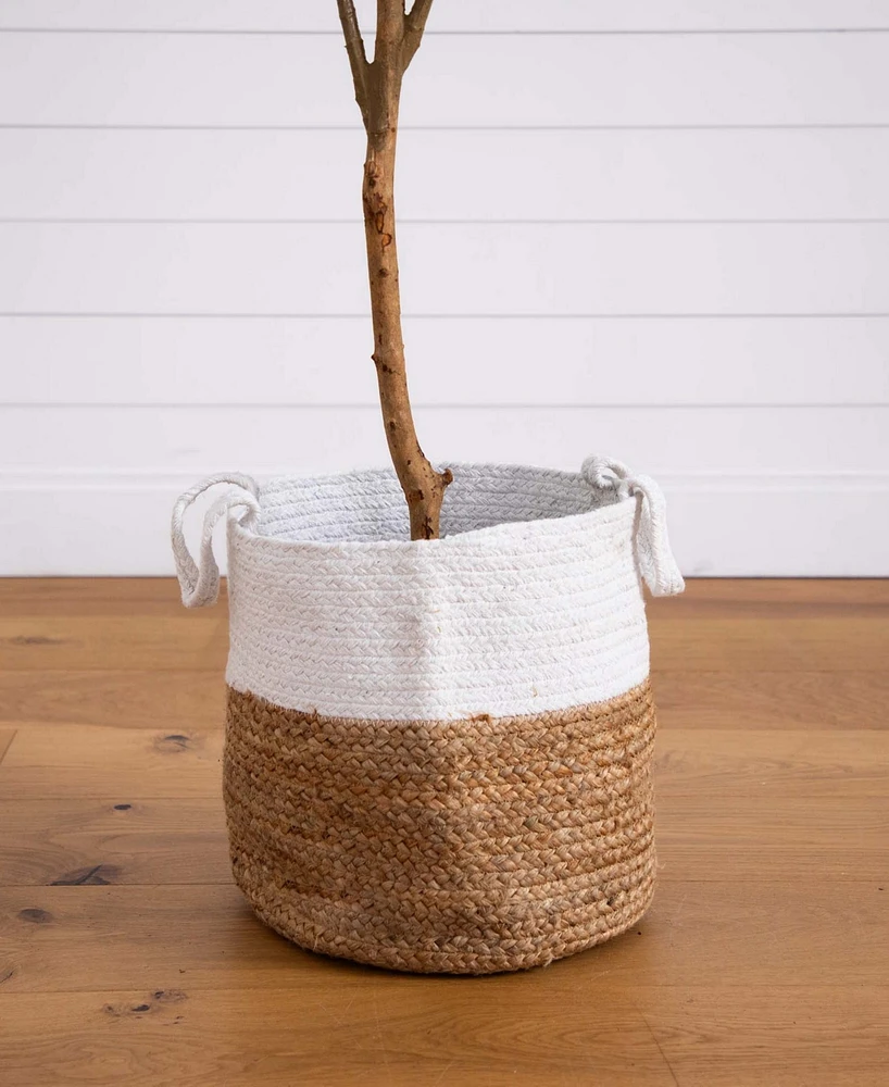 Nearly Natural 7ft. Artificial Olive Tree with Natural Trunk and Handmade Jute Basket