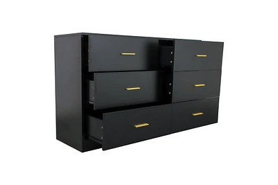 Modern 6-Drawer Dresser For Bedroom - Ample Storage Wide Chest Of Drawers