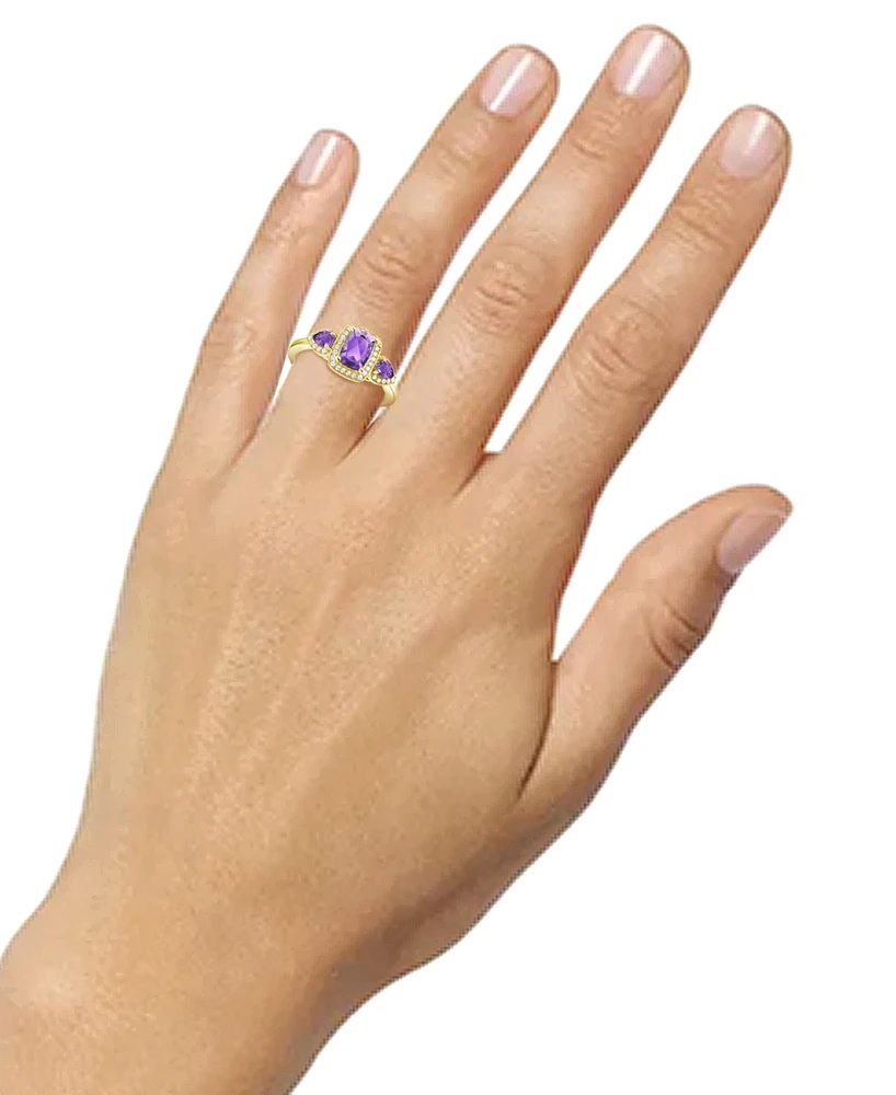Amethyst (1-1/20 ct. t.w.) & Lab-Grown White Sapphire (1/6 Three Stone Halo Ring 14k Gold-Plated Sterling Silver (Also Additional Gems