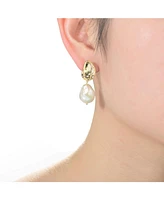 Genevive Elegant Sterling Silver with 14K Gold Plating and Genuine Freshwater Pearl Dangling Earrings