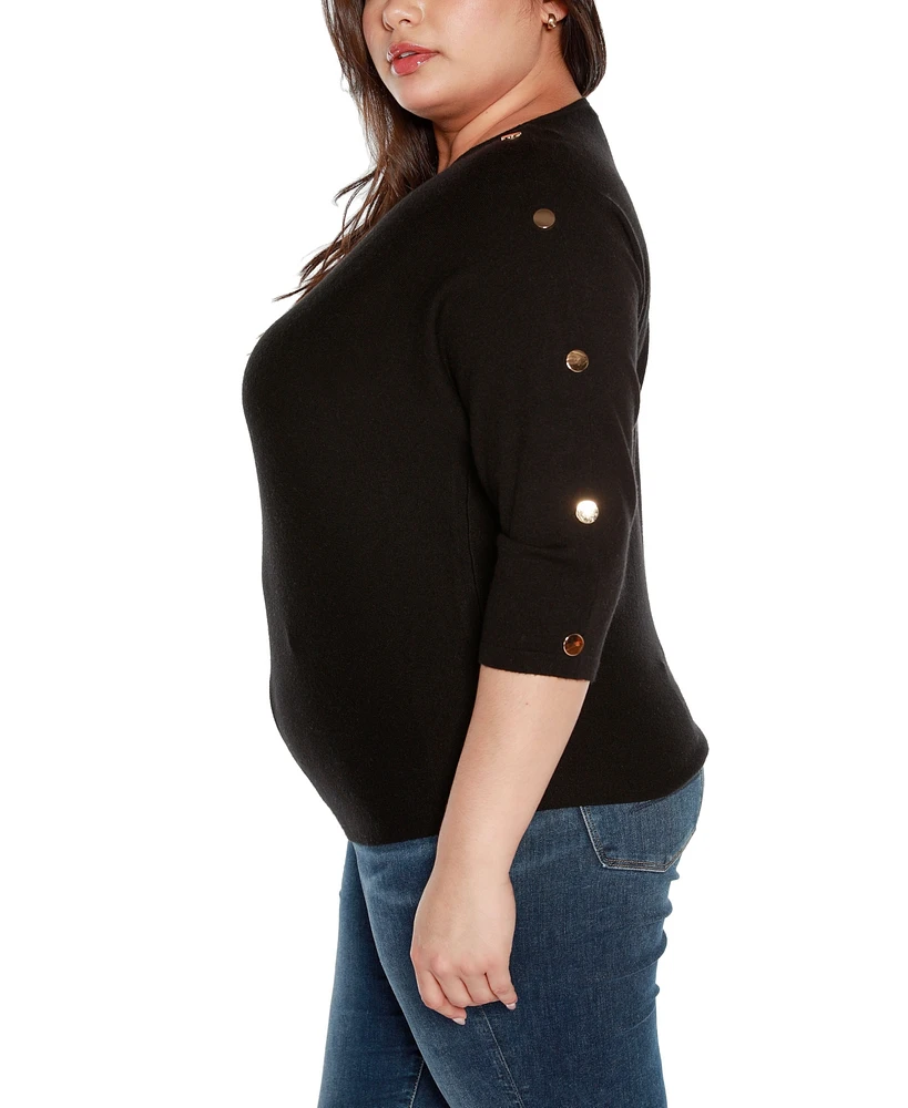 Belldini Plus Rivet-Trim Dolman-Sleeve Sweater