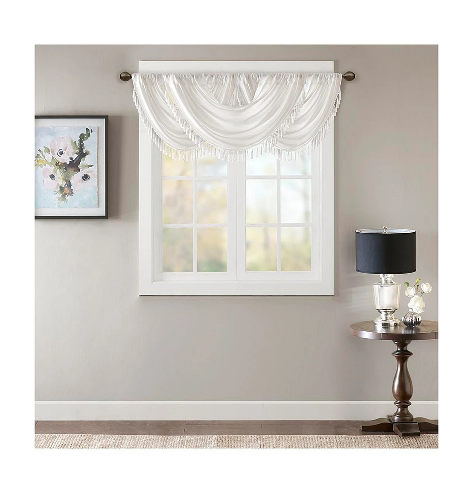 Madison Park Elena Faux Silk Waterfall Embellished Valance Window Valance for Bedroom and kitchen