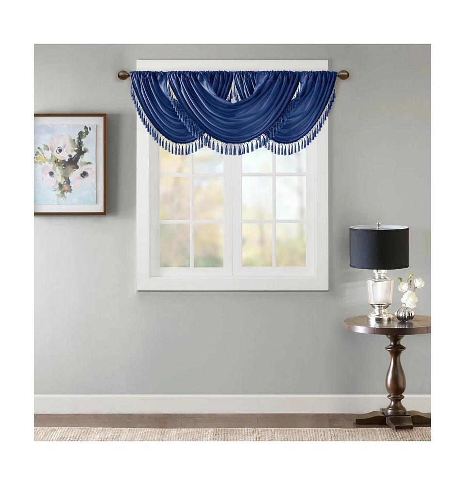 Madison Park Elena Faux Silk Waterfall Embellished Valance Window Valance for Bedroom and kitchen