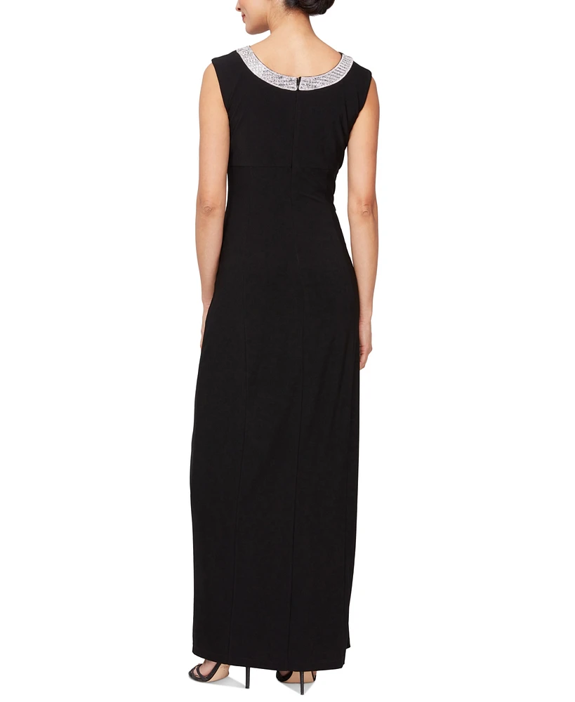 Alex Evenings Women's Embellished-Neck Side-Slit Gown