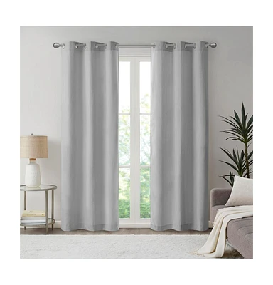 Madison Park Galen Basketweave Room Darkening Curtain panels Pair for bedroom, Silver grommet top fit up to 1.25 inches rod 2 set Living Ro
