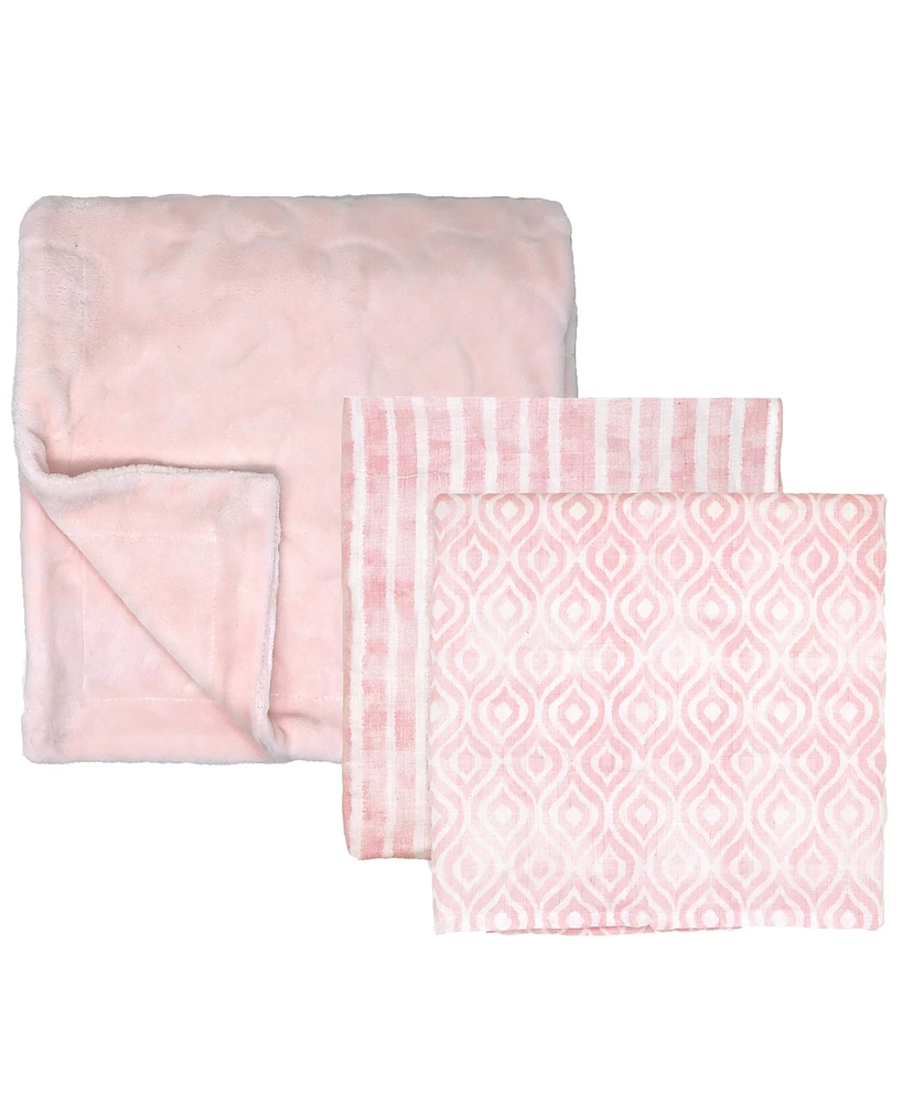 Amor Bebe Baby Girls Luxury Plush Baby Blankets, 3 Piece Gift Set