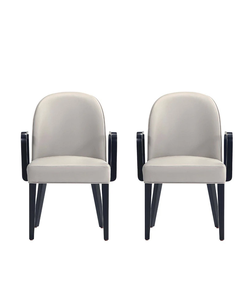Manhattan Comfort Hillman 2-Piece Leatherette and Velvet Upholstered Beech Wood Dining Armchair