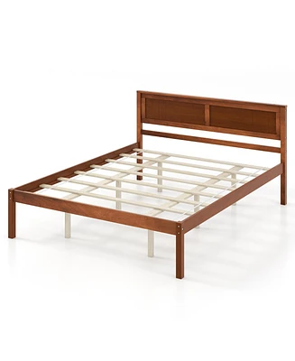 Bed Frame with Wooden Headboard and Slat Support