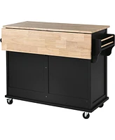 Streamdale Furniture Rolling Kitchen Cart with Drop-Leaf Countertop & Barn Door