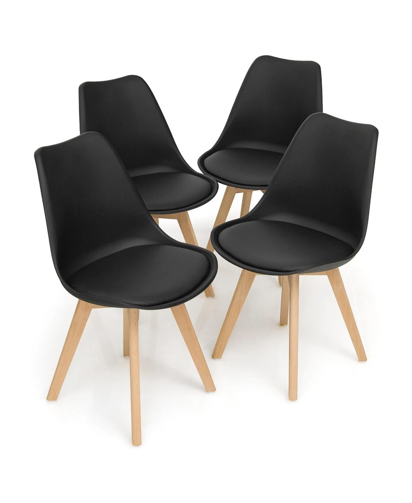 Set of 4 Dining Chairs Mid-Century Modern Shell Pu Seat with Wooden Legs