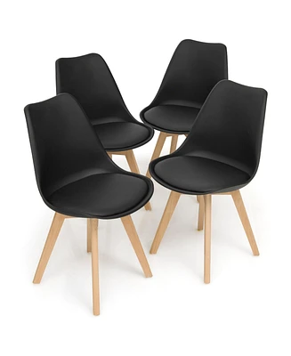 Set of 4 Dining Chairs Mid-Century Modern Shell Pu Seat with Wooden Legs
