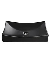 Aquaterior 26" Black Rectangle Bathroom Vessel Sink Countertop Porcelain Vanity Sink Basin w/ Drain