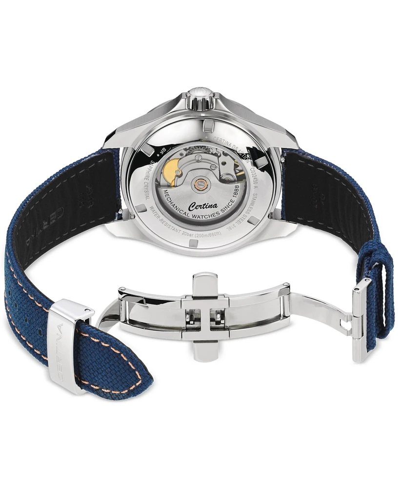 Certina Men's Swiss Automatic Ds Action Day-Date Powermatic 80 Blue Synthetic Strap Watch 41mm