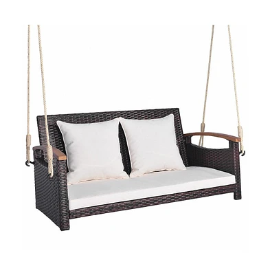 Sugift 2-Person Patio Rattan Porch Swing