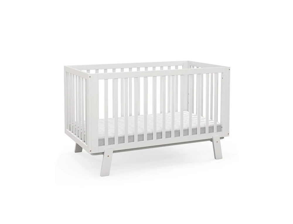 Slickblue Rubber Wood Baby Crib with Adjustable Mattress Heights and Guardrails-White