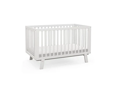Slickblue Rubber Wood Baby Crib with Adjustable Mattress Heights and Guardrails-White