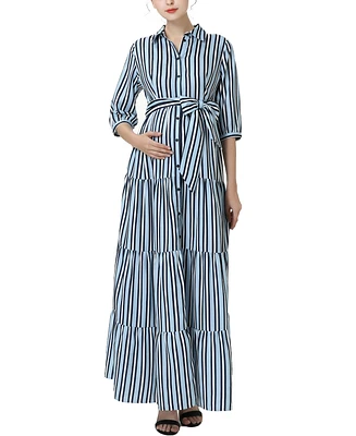 kimi + kai Maternity Button Front Nursing Maxi Shirt Dress