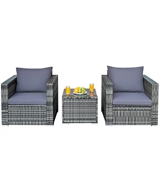 3 Pieces Patio Rattan Furniture Bistro Sofa Set with Cushioned