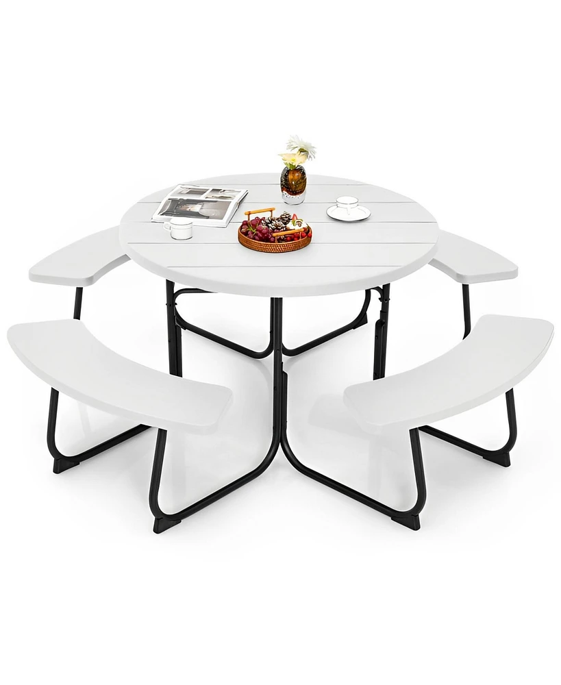 8-Person Outdoor Picnic Table and Bench Set with Umbrella Hole