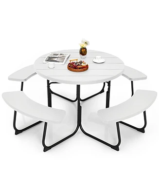 8-Person Outdoor Picnic Table and Bench Set with Umbrella Hole