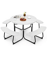 8-Person Outdoor Picnic Table and Bench Set with Umbrella Hole