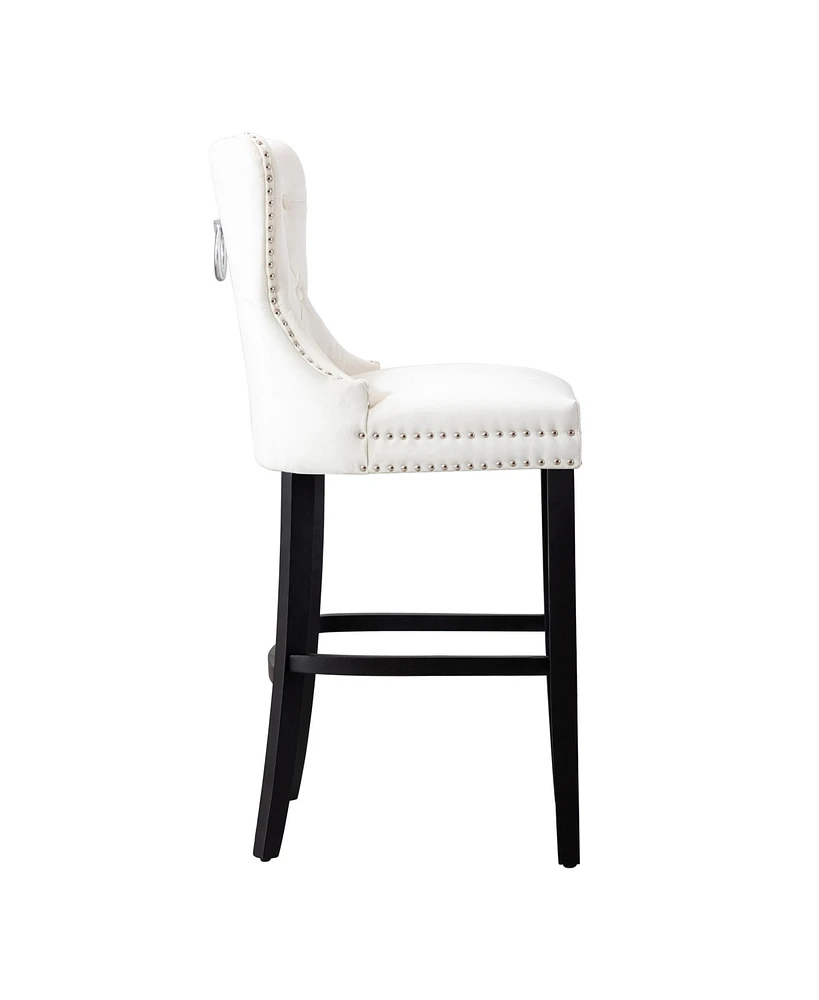 Tufted Upholstered Velvet Bar Stool with Metal Footrest (Set of 2