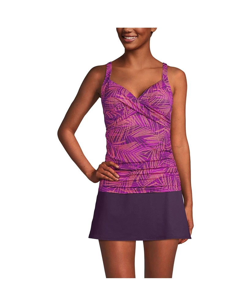 Lands' End Women's Long Torso V-Neck Wrap Underwire Tankini Swimsuit Top