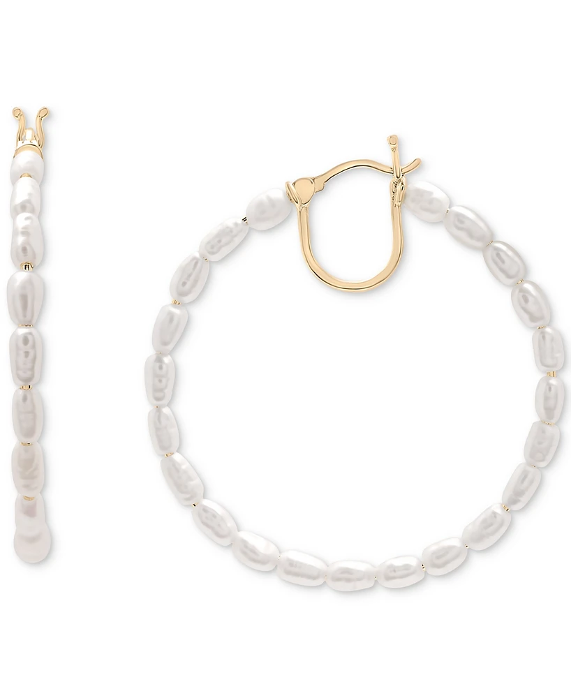 Cultured Freshwater Pearl (5 x 2-1/2mm) Medium Hoop Earrings in 10k Gold, 1-1/4"