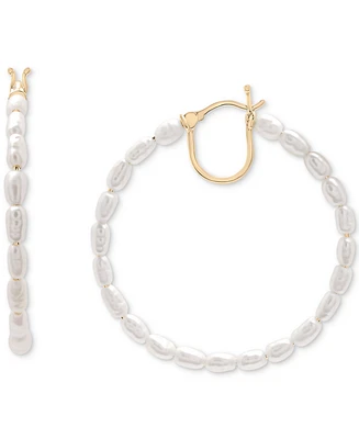 Cultured Freshwater Pearl (5 x 2-1/2mm) Medium Hoop Earrings in 10k Gold, 1-1/4"