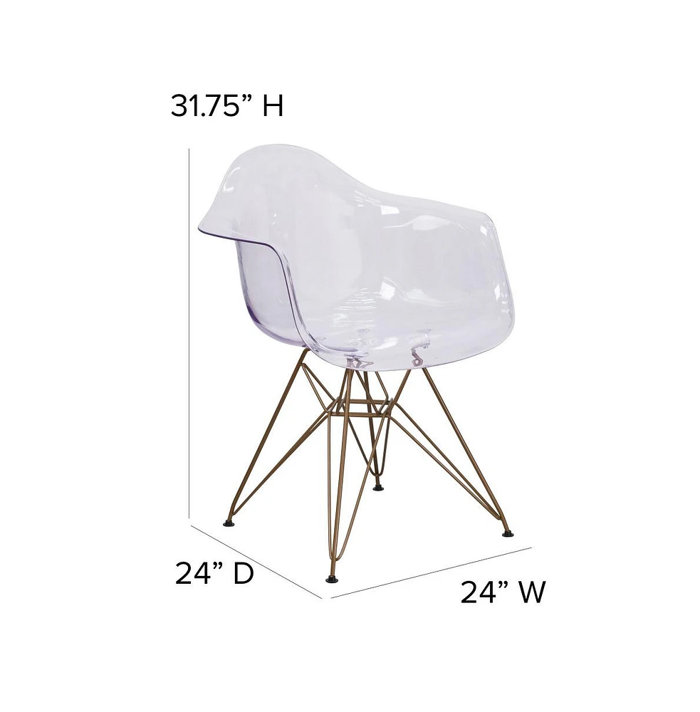 Transparent Side Chair With Arms And Gold Base