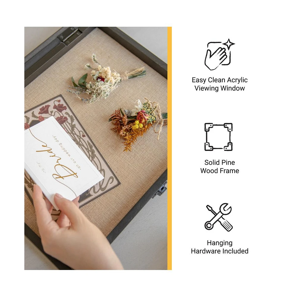 Wood Shadow Box Display Case - Solid With Acrylic Window Security Latch For Mementos And Keepsakes