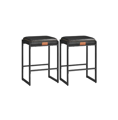 Counter Height Bar Stools Set of 2, Synthetic Leather with Stitching