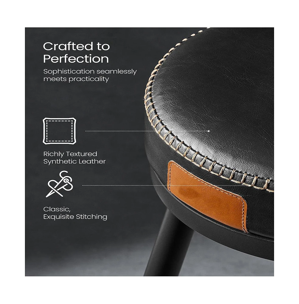 Set of 2 Swivel Bar Stools with Cushioned Backs and Faux Leather Upholstery