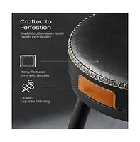 Set of 2 Swivel Bar Stools with Cushioned Backs and Faux Leather Upholstery