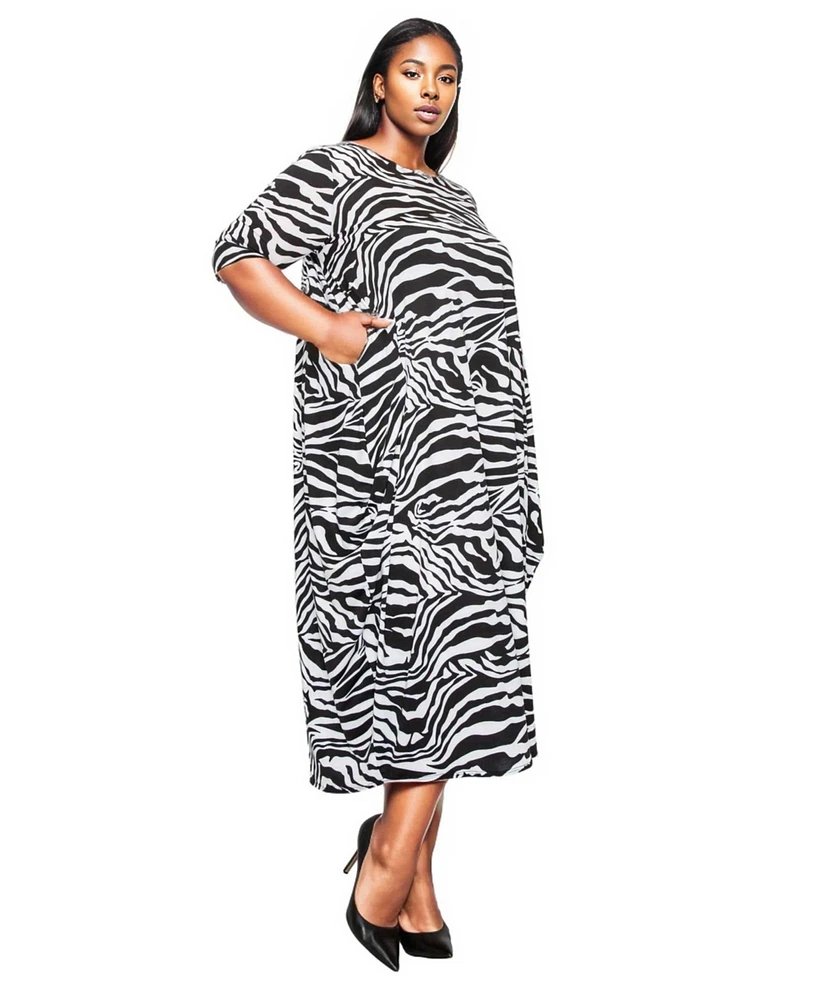 L I V D Plus Size Gwenyth Zebra Print Pocket Dress