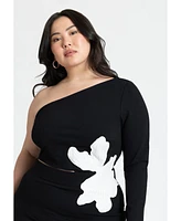 Eloquii Women's Plus One Shoulder Flower Detail Dress