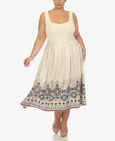 White Mark Plus Pleated Skirt with Border Print