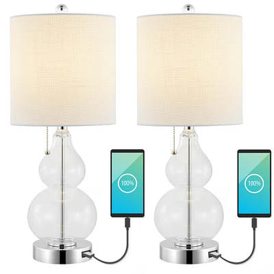 Jonathan Y Cora Classic Retro Glass Led Table Lamp with Usb Charging Port (Set of 2)