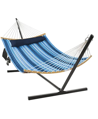 Gymax Swing Hammock Chair Set Hanging Bed w/ Heavy-Duty Steel Stand Cup Holder