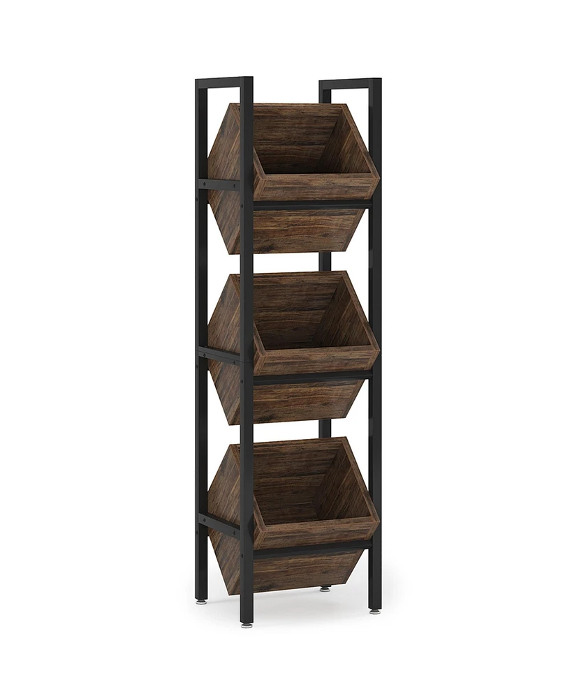Tribesigns Basket Stand, 3 Tier Wood Shelving Unit with Baskets, Vertical Standing Basket Storage Tower for Kitchen Bathroom Living Room