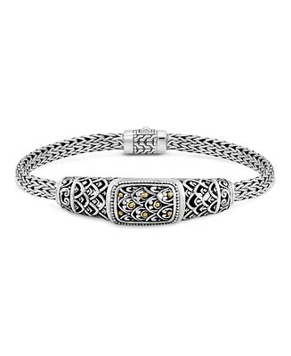 Devata Bali Dragon Skin with Dragon Bone Oval 5mm Chain Bracelet in Sterling Silver with 18K Gold Accent