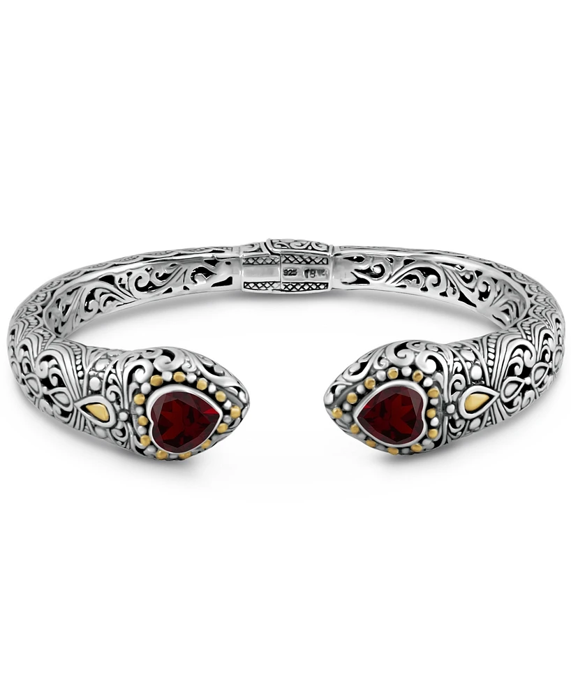 Devata Garnet & Bali Lovina Cuff Bracelet in Sterling Silver and 18K Gold