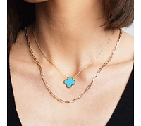 The Lovery Extra Large Turquoise Single Clover Necklace 14K Gold