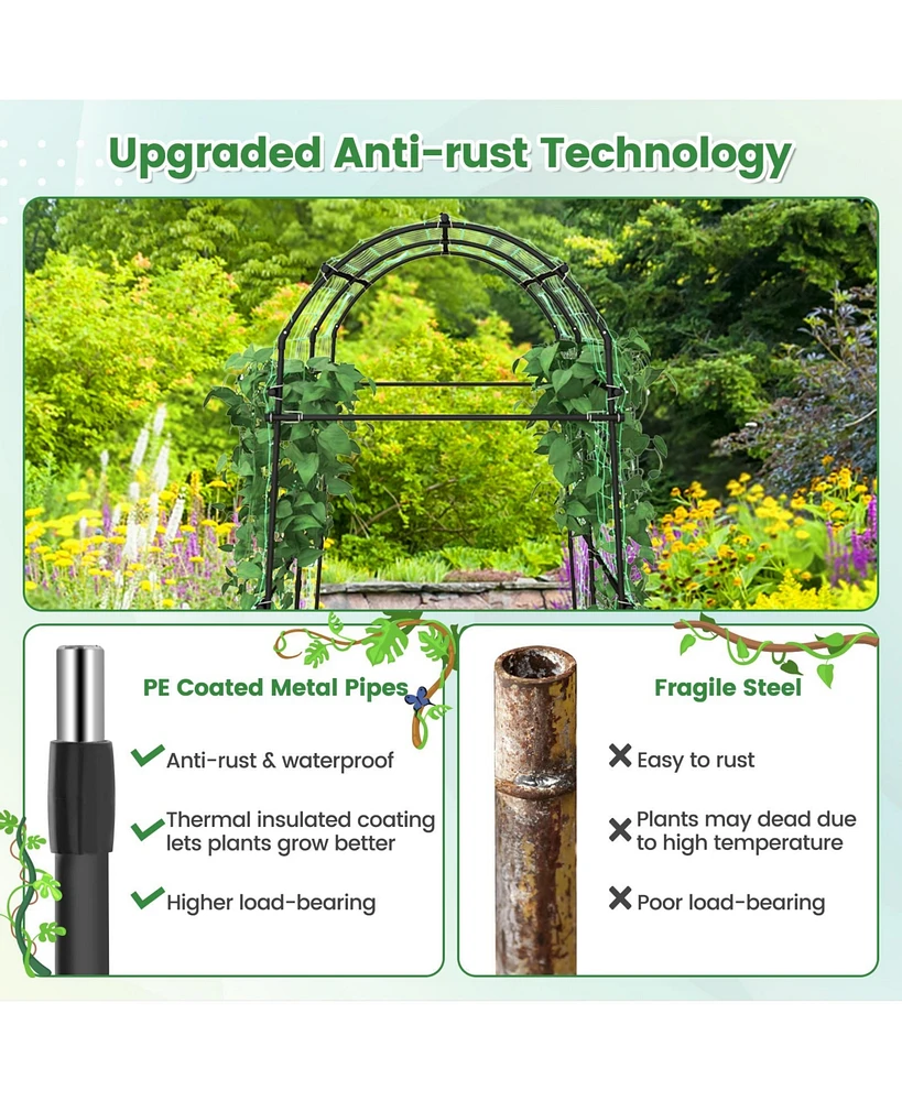 Sugift 7.5 Feet Garden Arch Trellis with Pe Coated Metal Structure