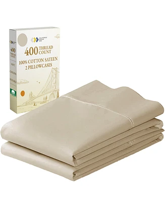 Pillowcase Set - 400 Thread Count, 100% Cotton Sateen, of 2 Pillow Covers, Breathable, Cooling