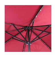 Kinsley 9 Ft Solar Patio Umbrella With Led Lights, Crank Handle And Push Button Tilt